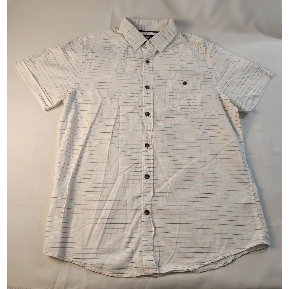 Max Mens Short Sleeve Button Down Shirt White Striped Cotton Regular Fit Size M